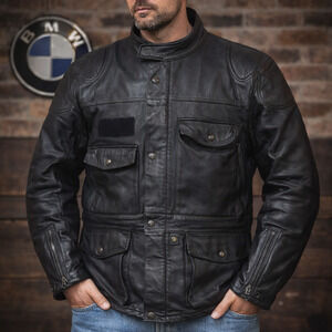 Vintage 80s BMW Motorrad Dainese Black Leather Motorcycle Jacket Mens 44